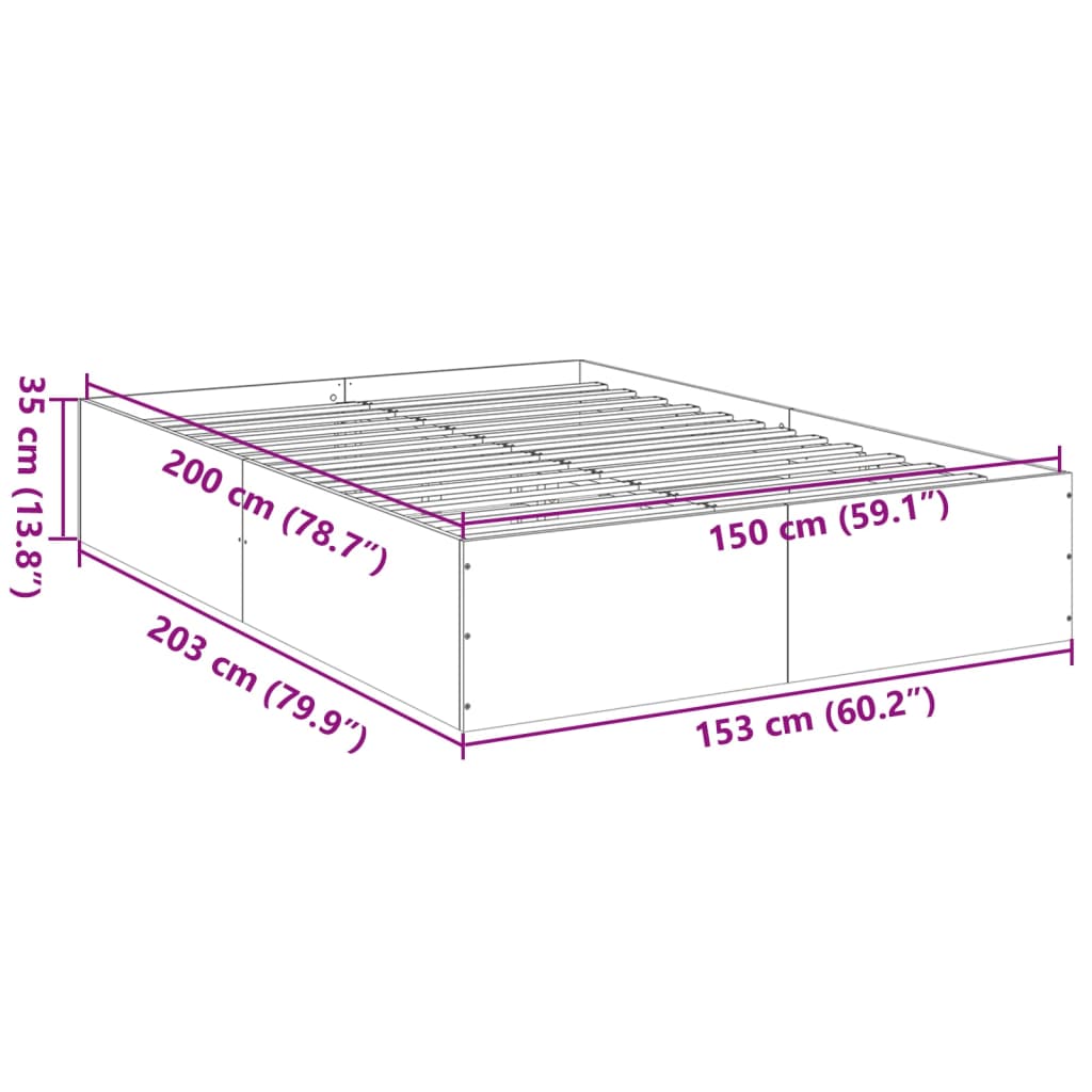 vidaXL Sengeramme brun eik 150x200 cm konstruert tre