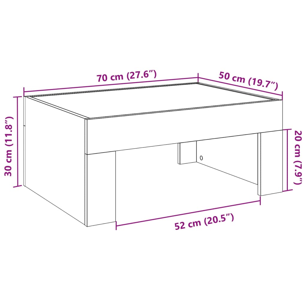 vidaXL Salongbord med Infinity LED sonoma eik 70x50x30 cm