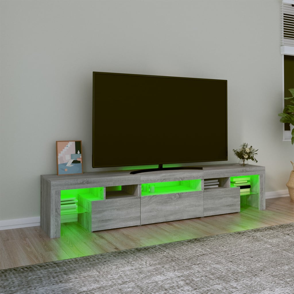 vidaXL TV-benk med LED-lys grå sonoma 200 x 36,5 x 40 cm