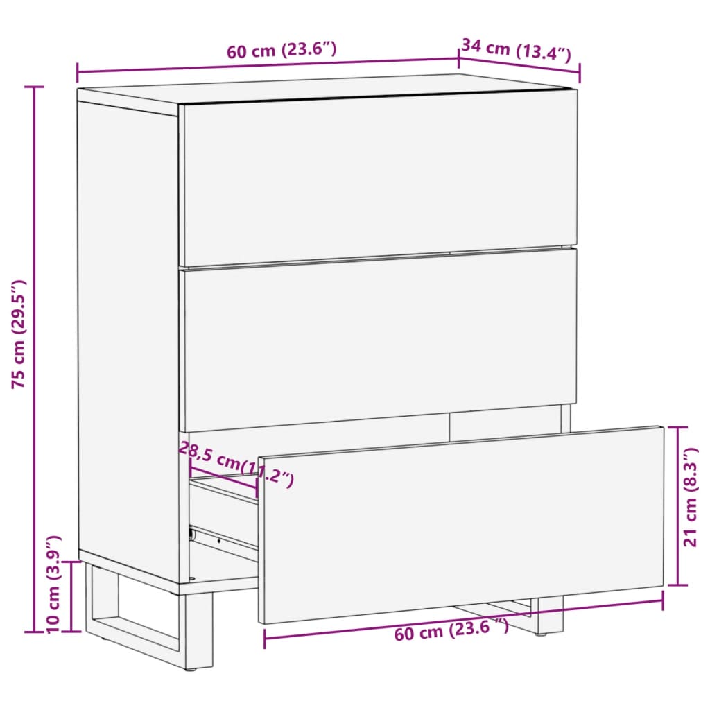 vidaXL Skjenk 60x34x75 cm heltre akasie