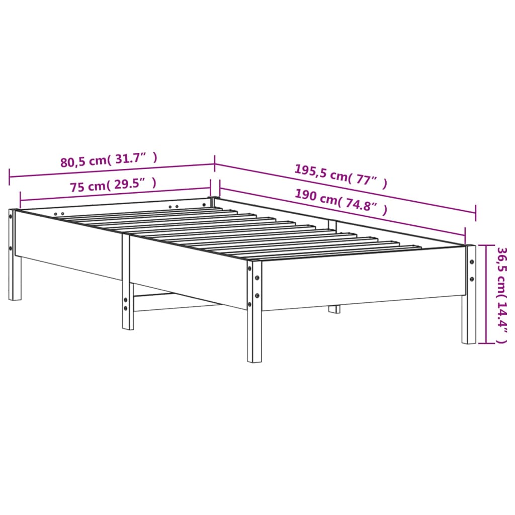 vidaXL Sengeramme uten madrass 75x190 cm heltre furu