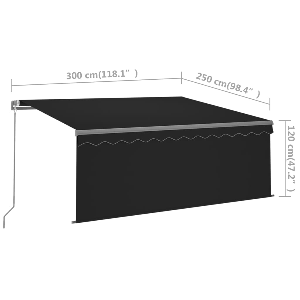 vidaXL Manuell uttrekkbar markise med rullegardin 3x2,5 m antrasitt