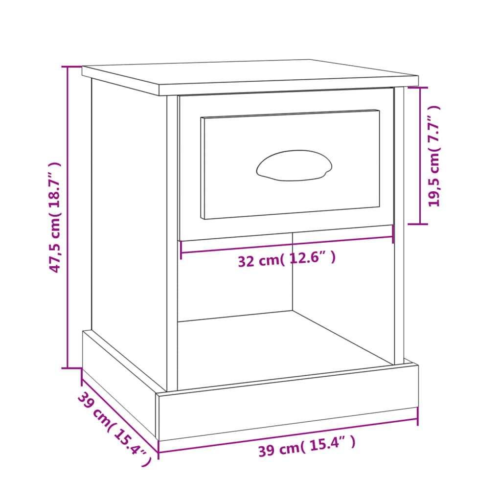 vidaXL Nattbord 2 stk sonoma eik 39x39x47,5 cm konstruert tre