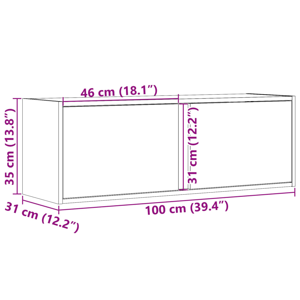 vidaXL Vegghengt TV-benk med LED grå sonoma 100x31x35 cm