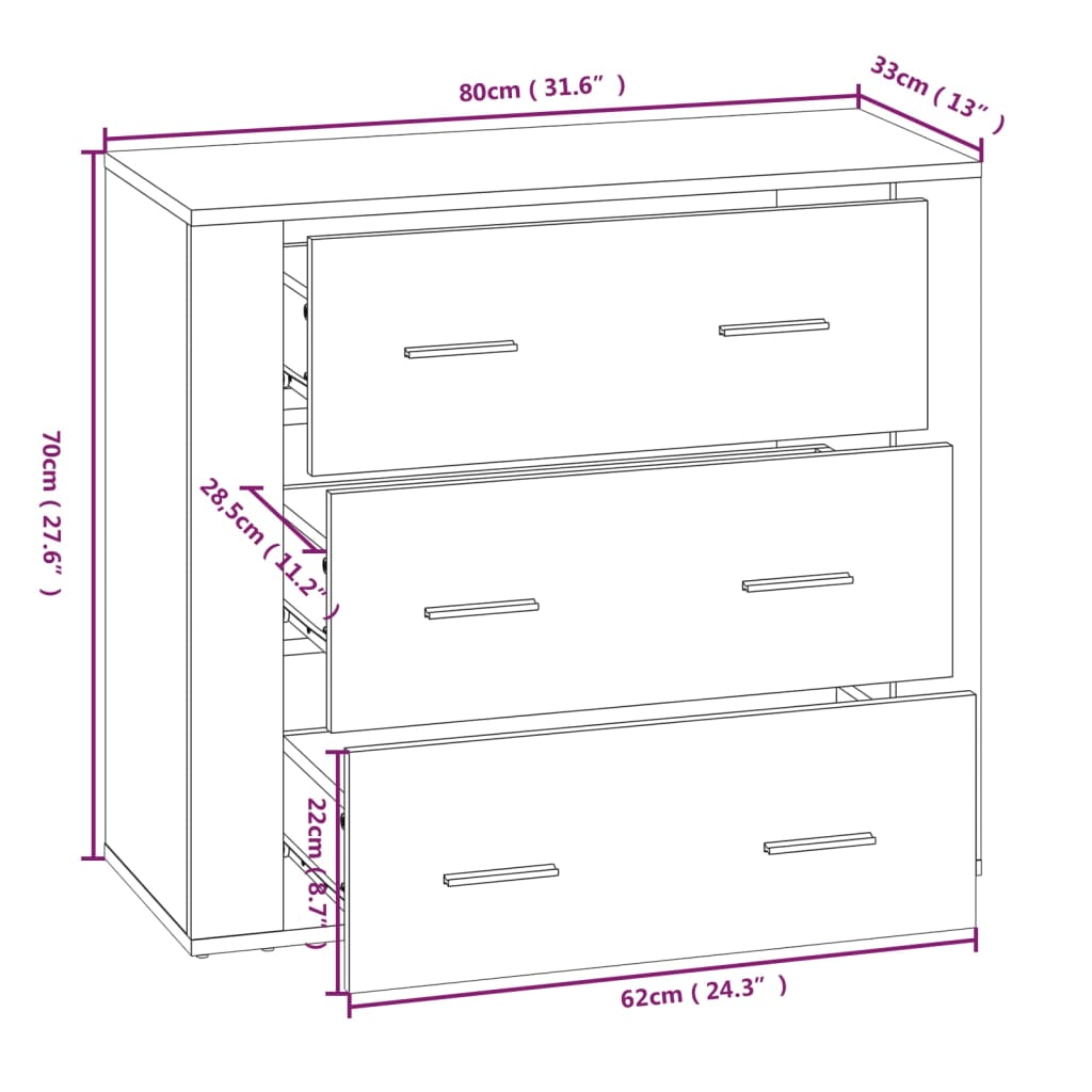 vidaXL Highboard brun eik konstruert tre