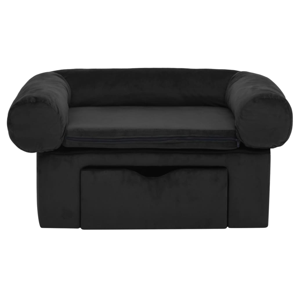 vidaXL Hundesofa med skuff svart 75x50x38 cm plysj