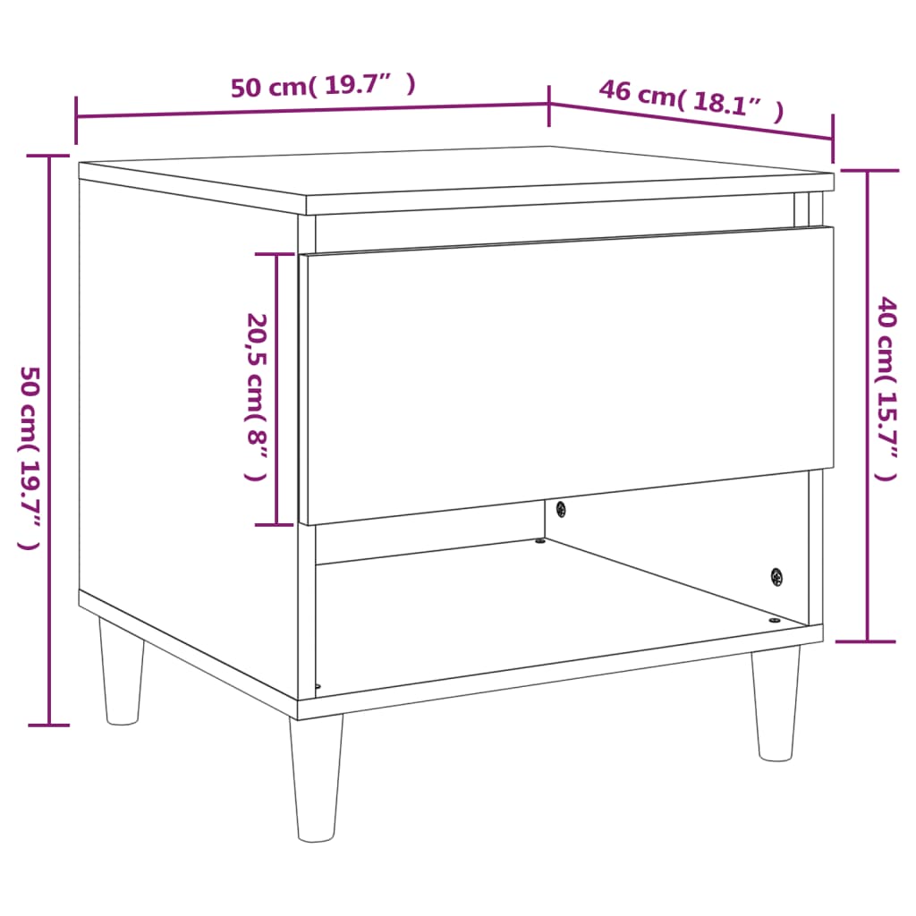 vidaXL Nattbord 2 stk høyglans hvit 50x46x50 cm konstruert tre