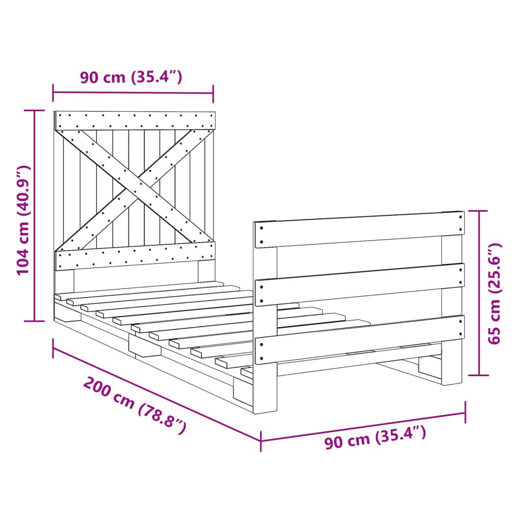 vidaXL Sengeramme med hodegavl 90x200 cm heltre furu