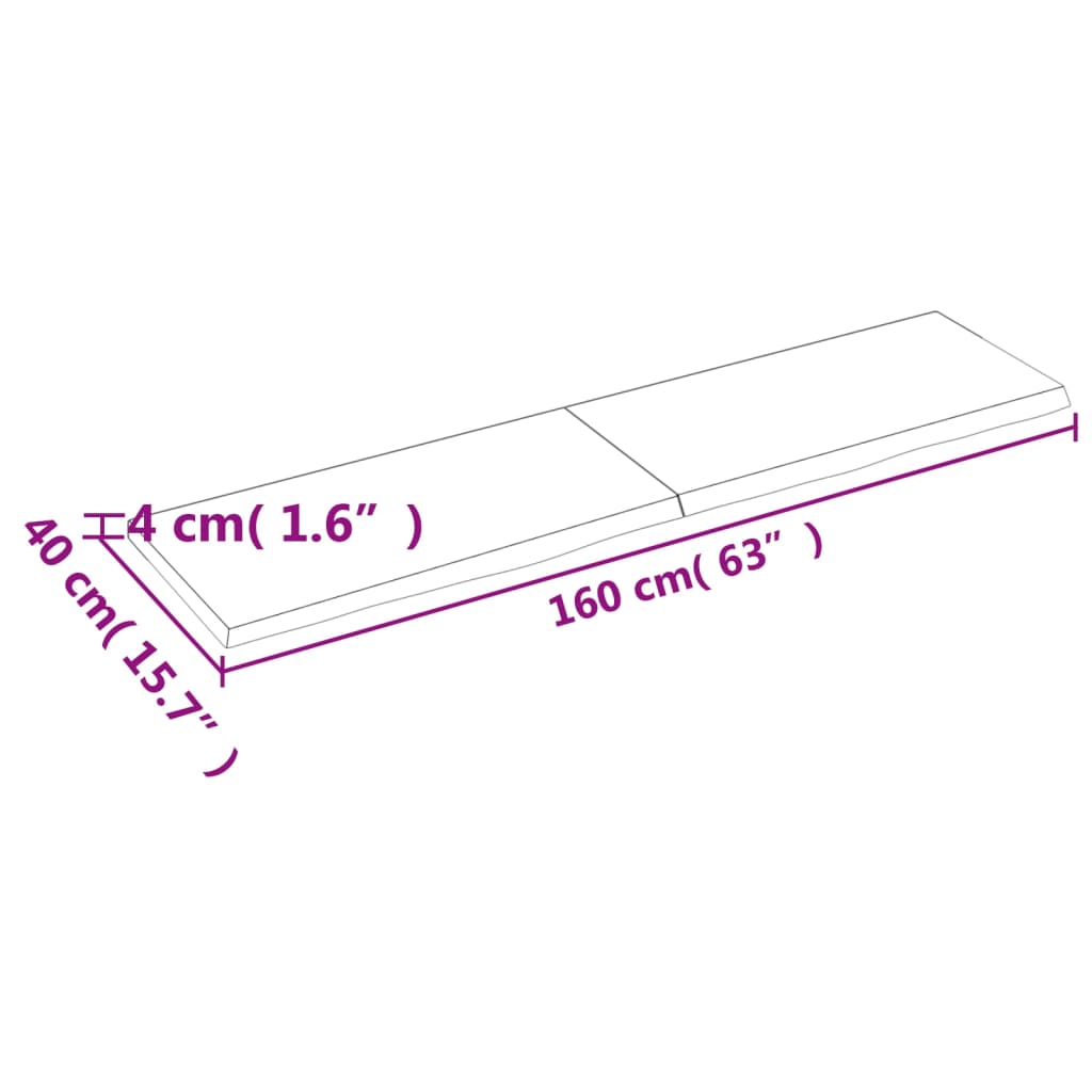 vidaXL Benkeplate til bad mørkebrun 160x40x(2-4) cm behandlet heltre