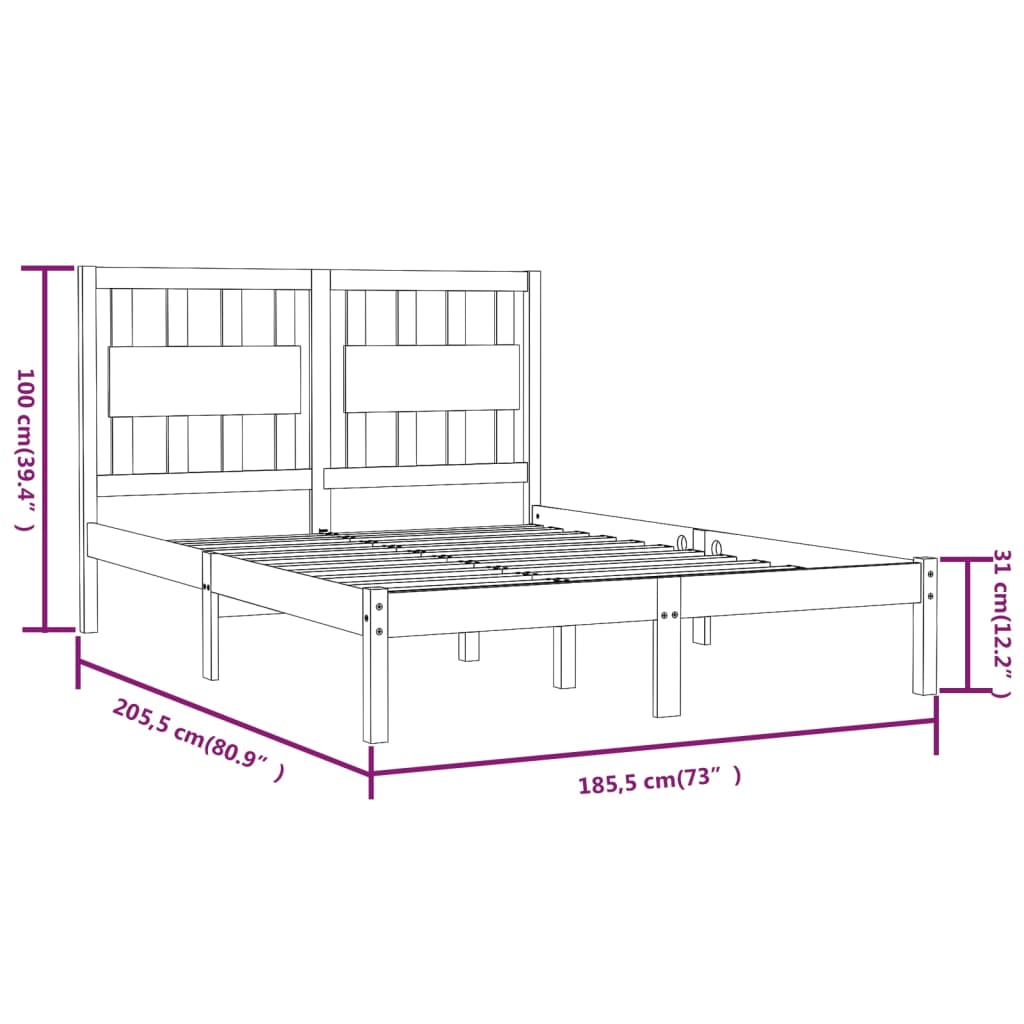 vidaXL Sengeramme svart heltre furu 180x200 cm Super King