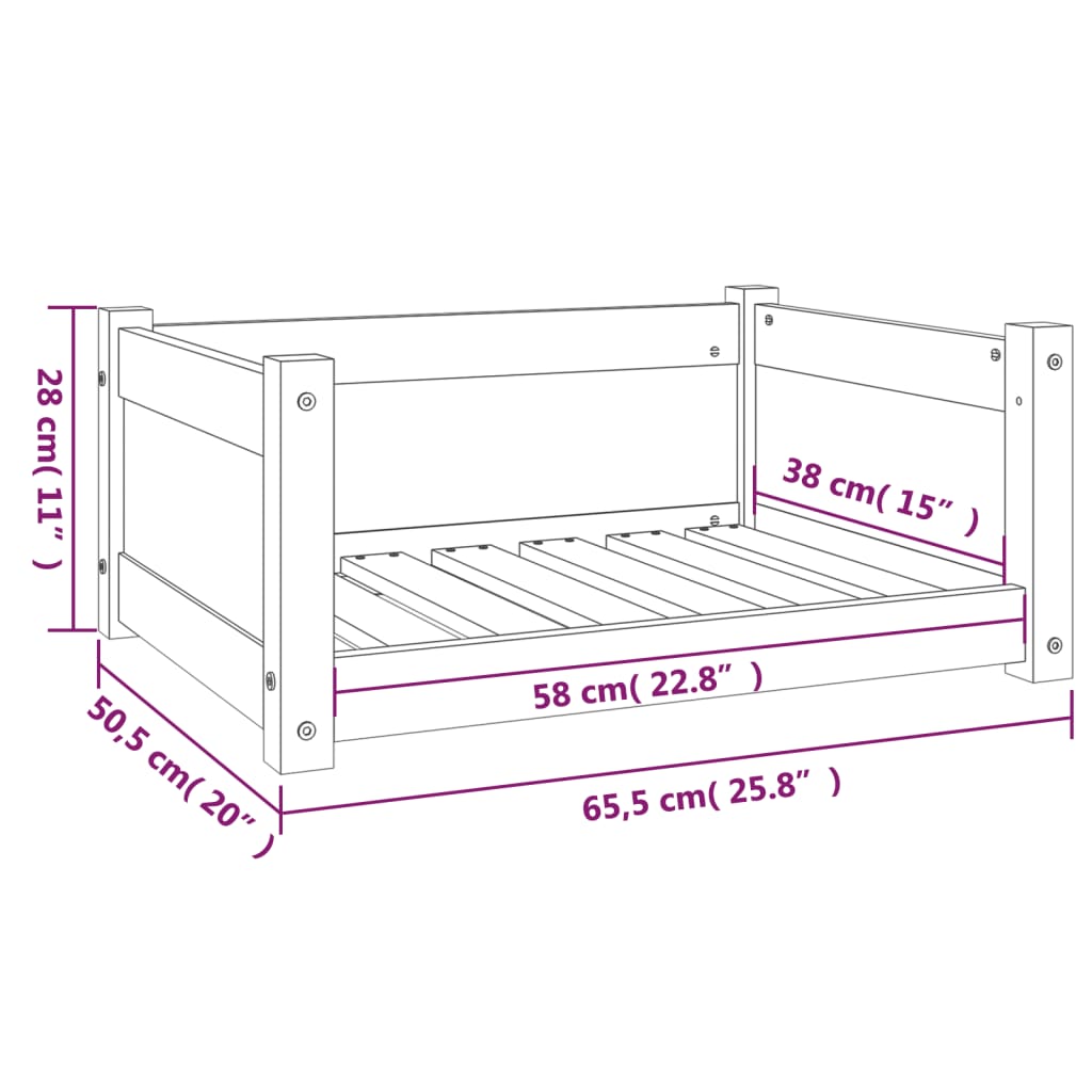 vidaXL Hundeseng honningbrun 65,5x50,5x28 cm heltre furu