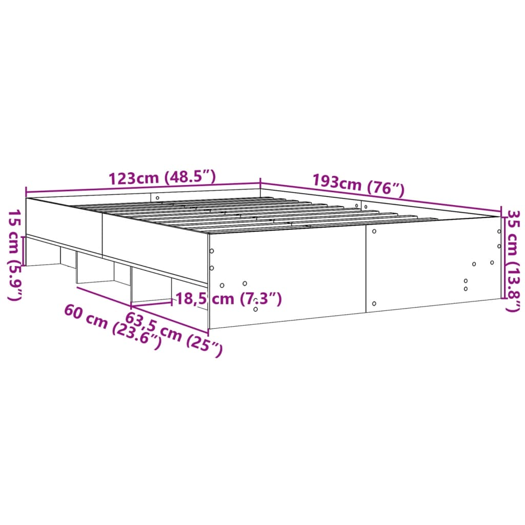 vidaXL Sengeramme hvit 120x190 cm konstruert tre