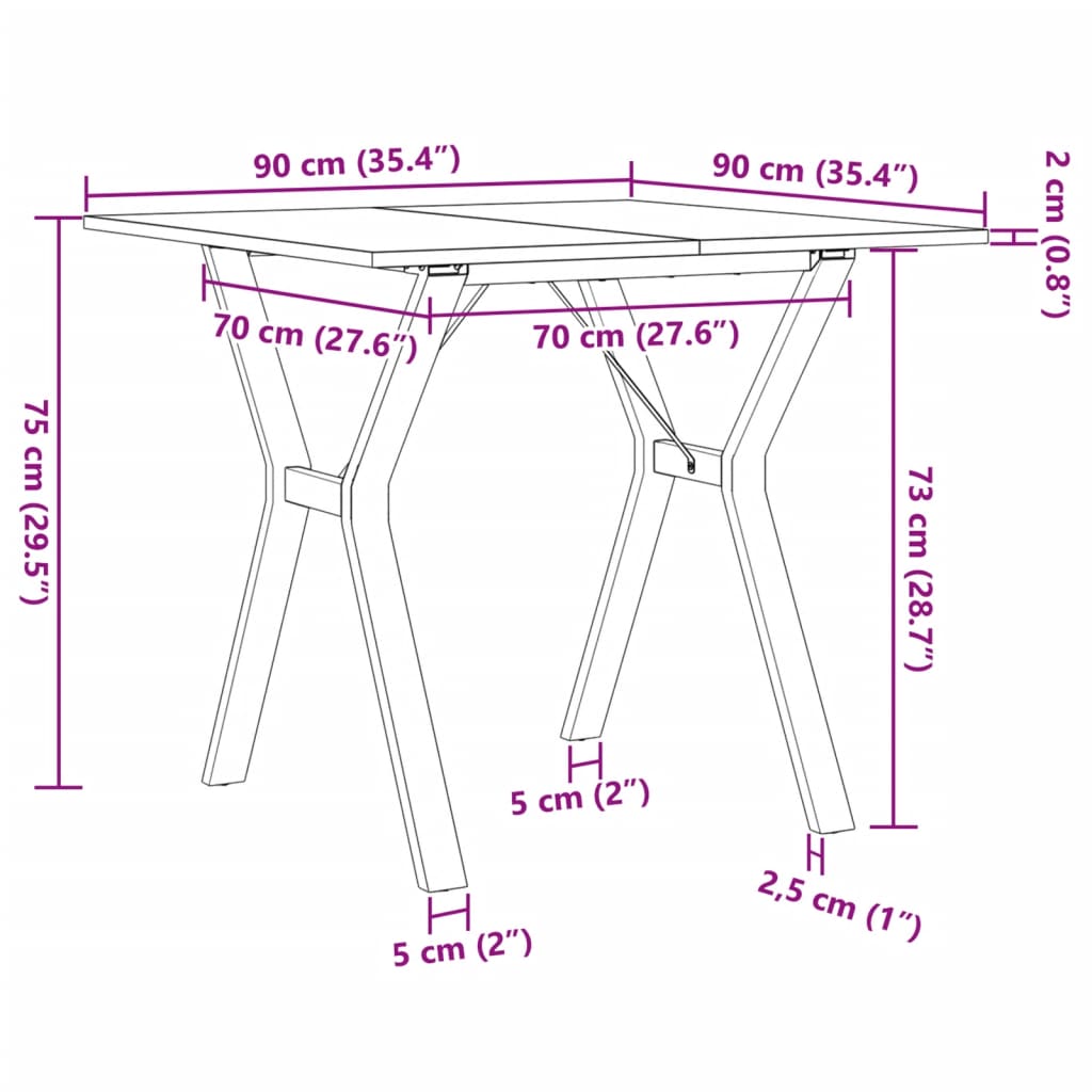 vidaXL Spisebord Y-ramme 90x90x75 cm heltre furu og støpejern