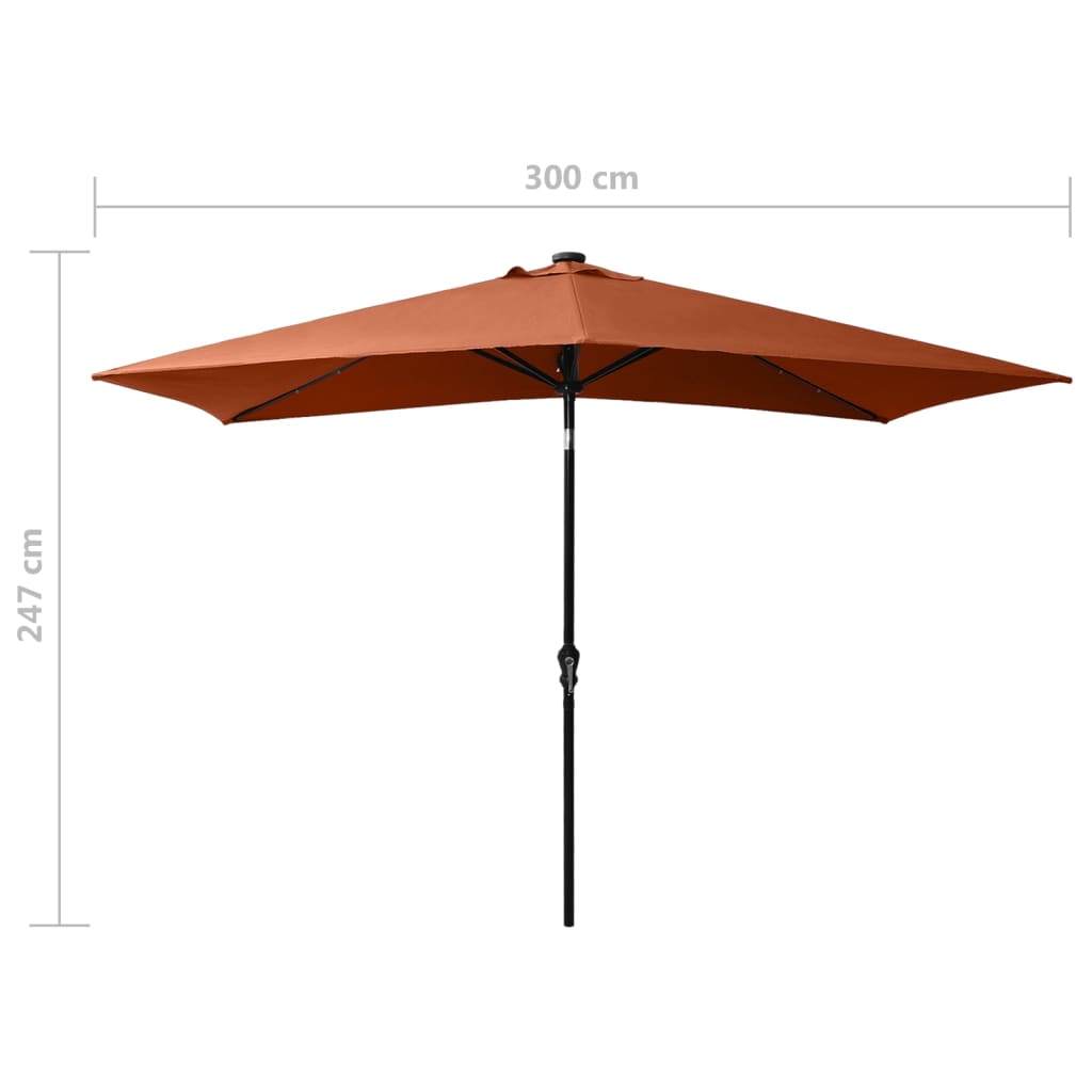 vidaXL Parasoll med lysdioder og stålstang terrakotta 2x3 m