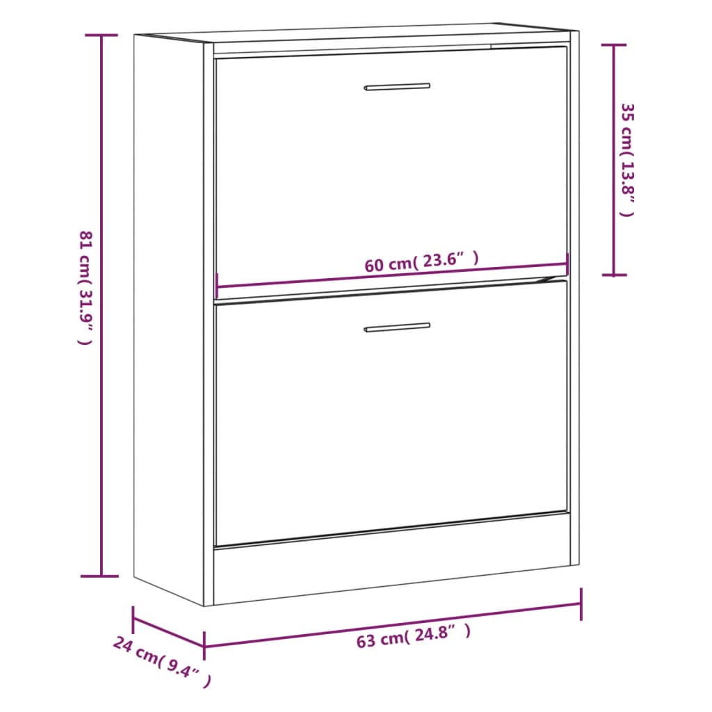 vidaXL Skoskap brun eik 63x24x81 cm konstruert tre