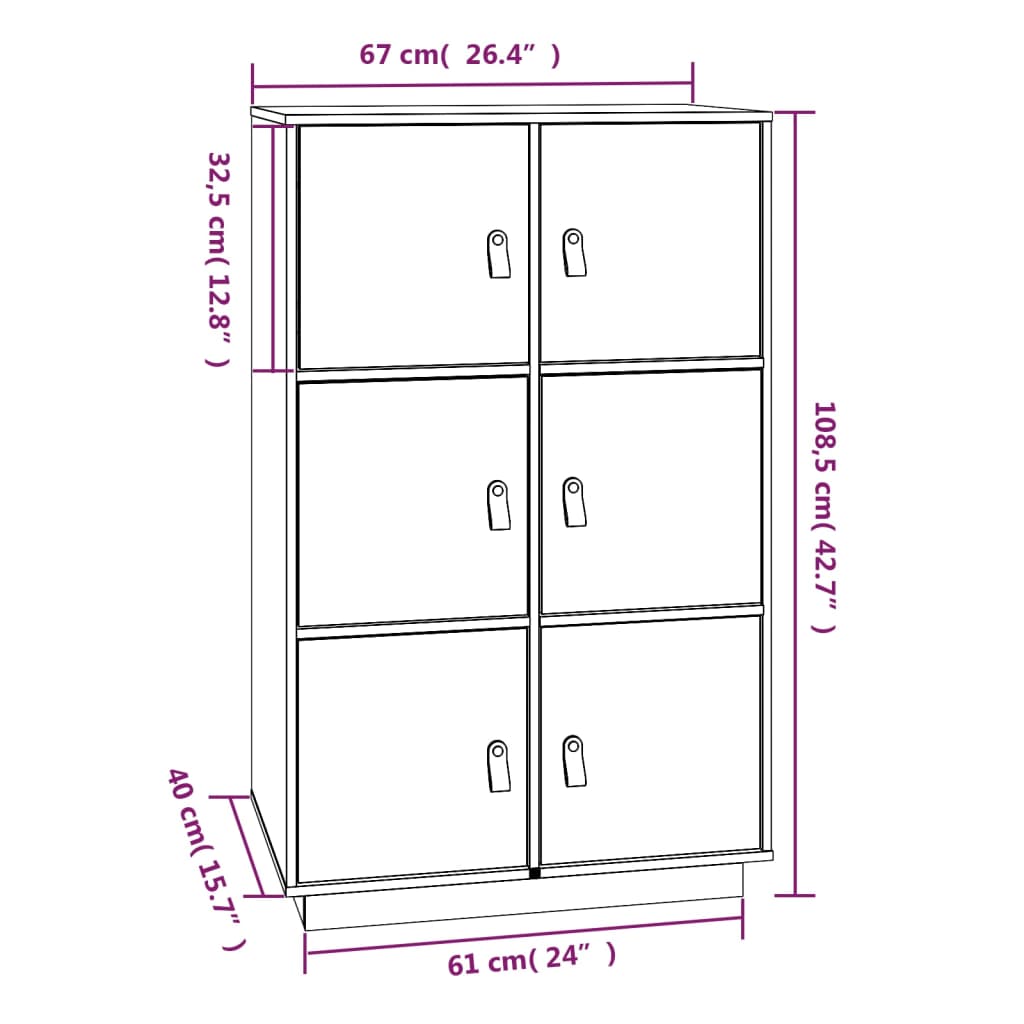 vidaXL Highboard grå 67x40x108,5 cm heltre furu