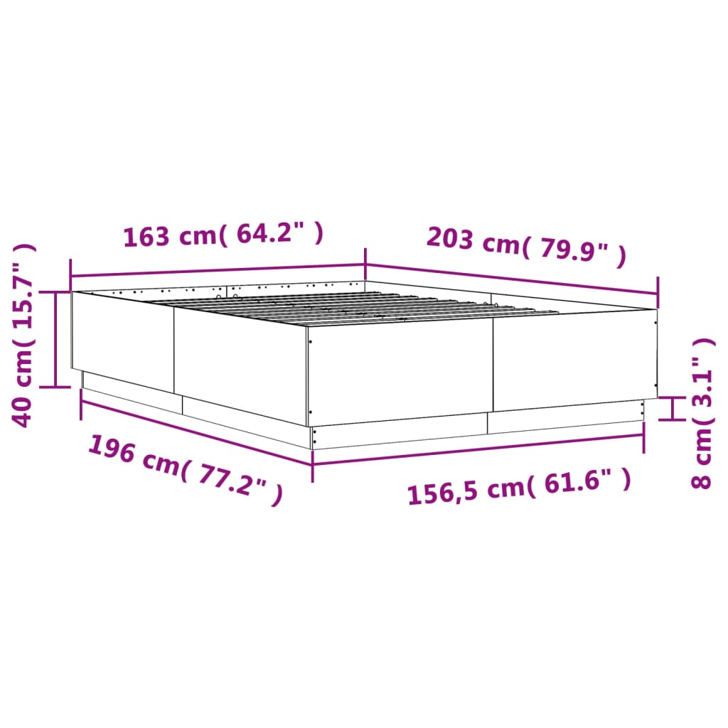 vidaXL Sengeramme med LED-lys sonoma eik 160x200 cm konstruert tre