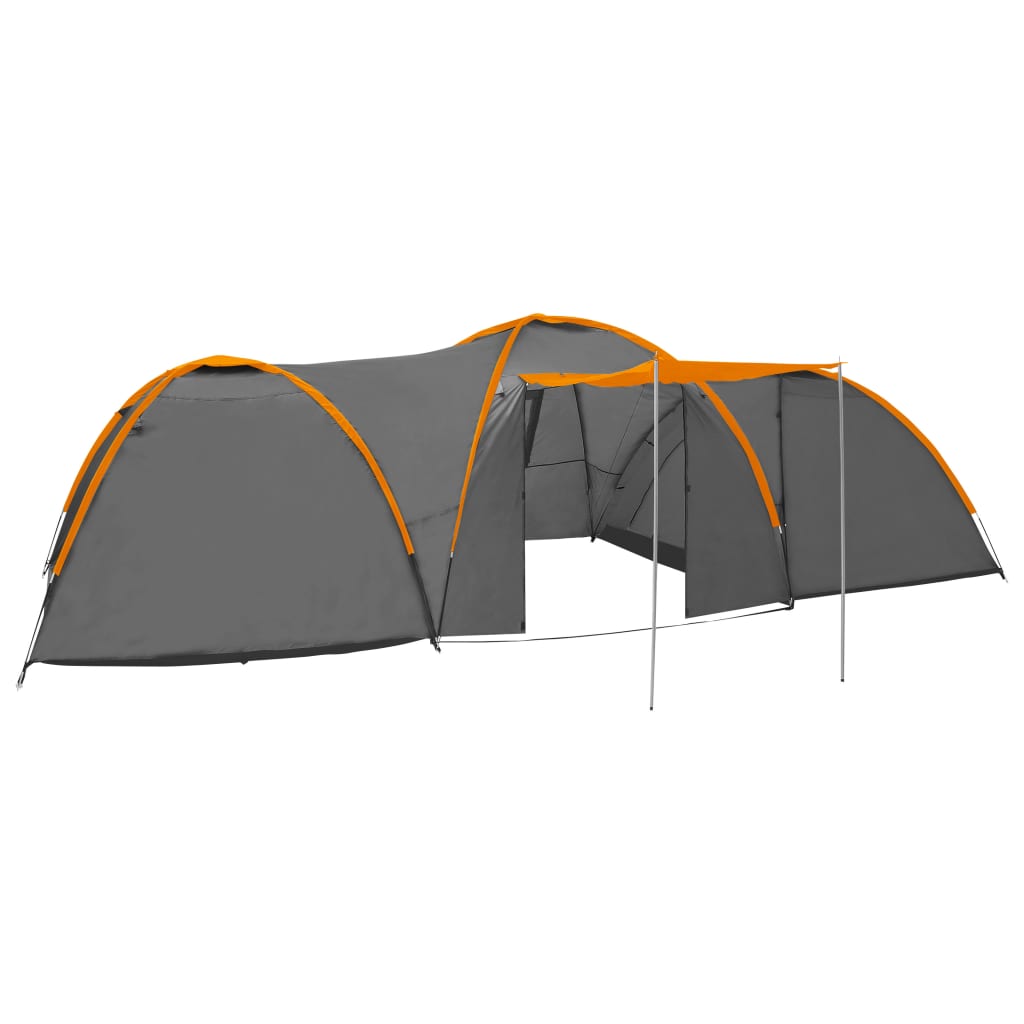 vidaXL Campingtelt igloformet 650x240x190 cm 8 personer grå og oransje