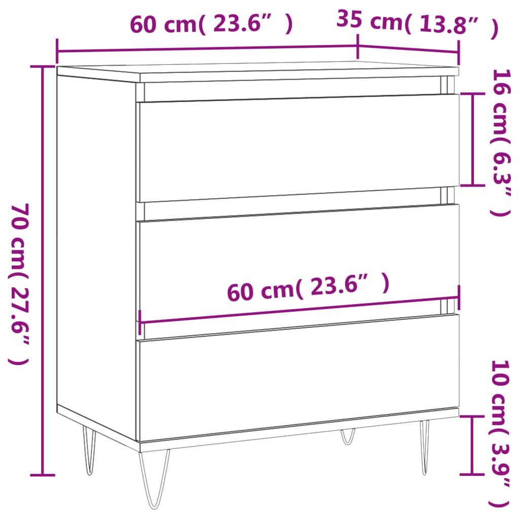 vidaXL Skjenk grå sonoma 60x35x70 cm konstruert tre