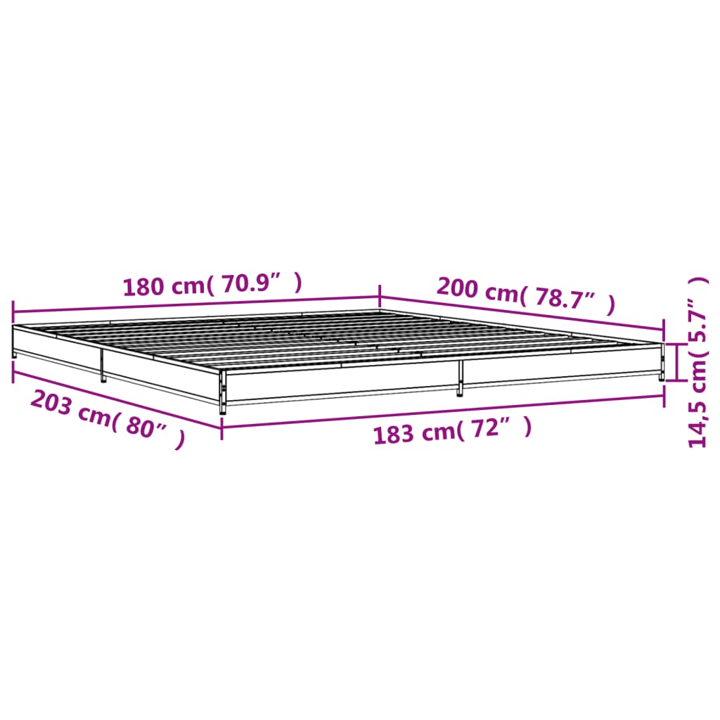 vidaXL Sengeramme brun eik 180x200 cm konstruert tre og metall