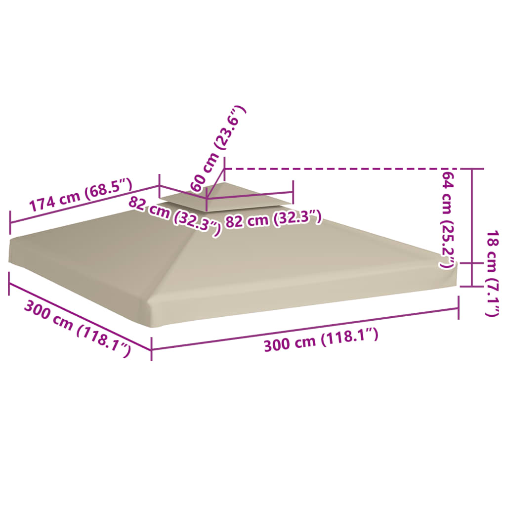 vidaXL Erstatningstrekk for paviljong 310 g/m² beige 3 x 3 m