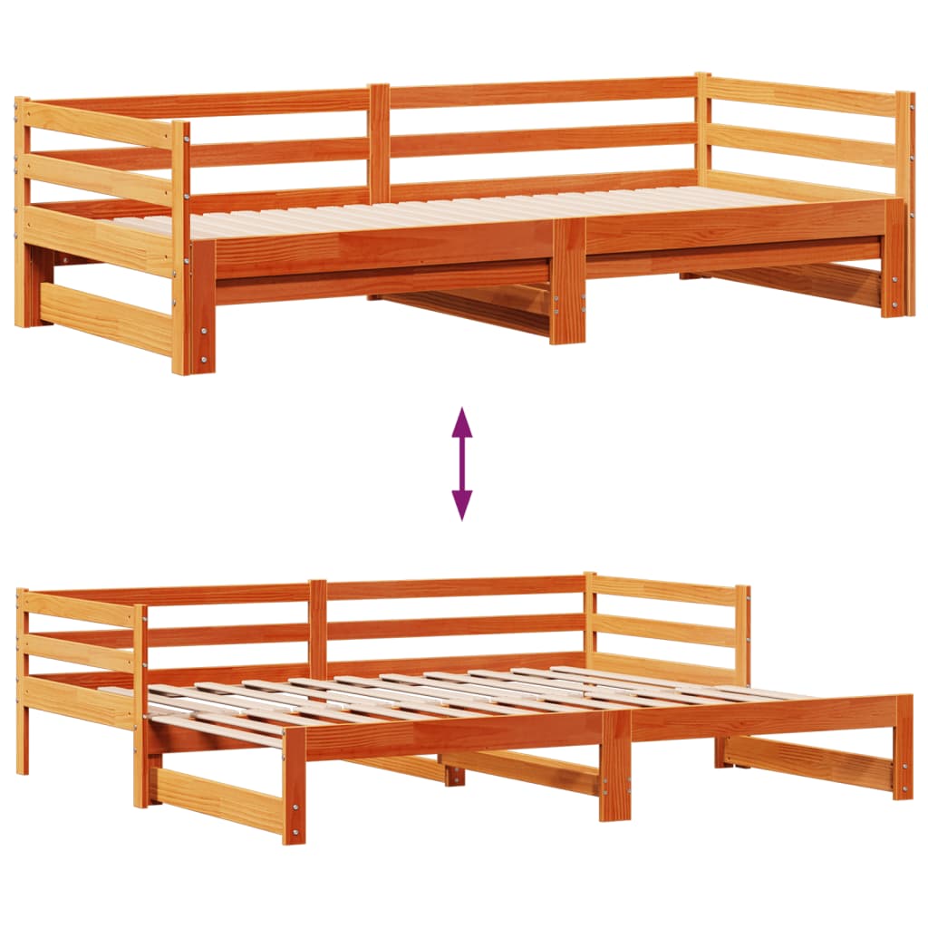 vidaXL Uttrekkbar dagseng med skuffer voksbrun 90x200 cm heltre furu