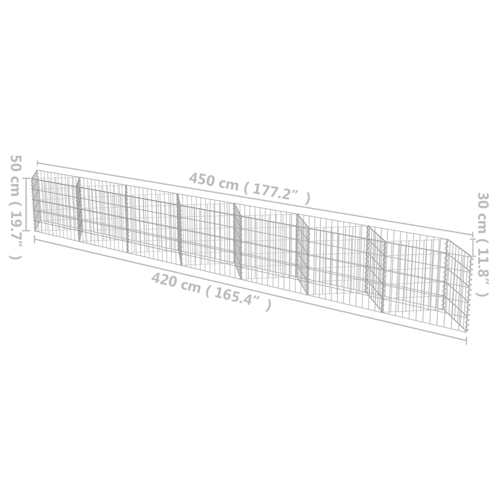 vidaXL Gabion galvanisert stål 450x30x50 cm