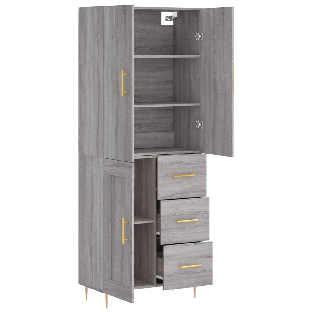 vidaXL Highboard grå sonoma 69,5x34x180 cm konstruert tre