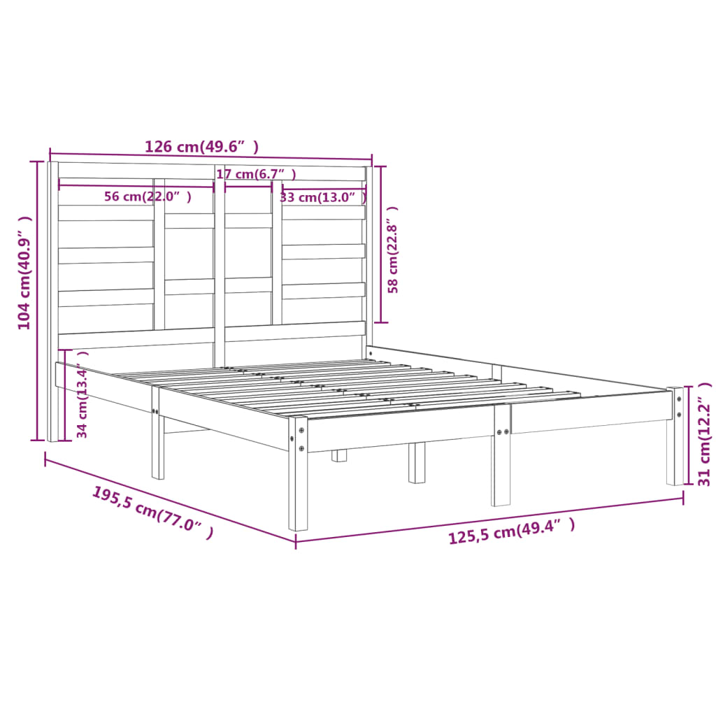 vidaXL Sengeramme hvit heltre 120x190 cm Small Double