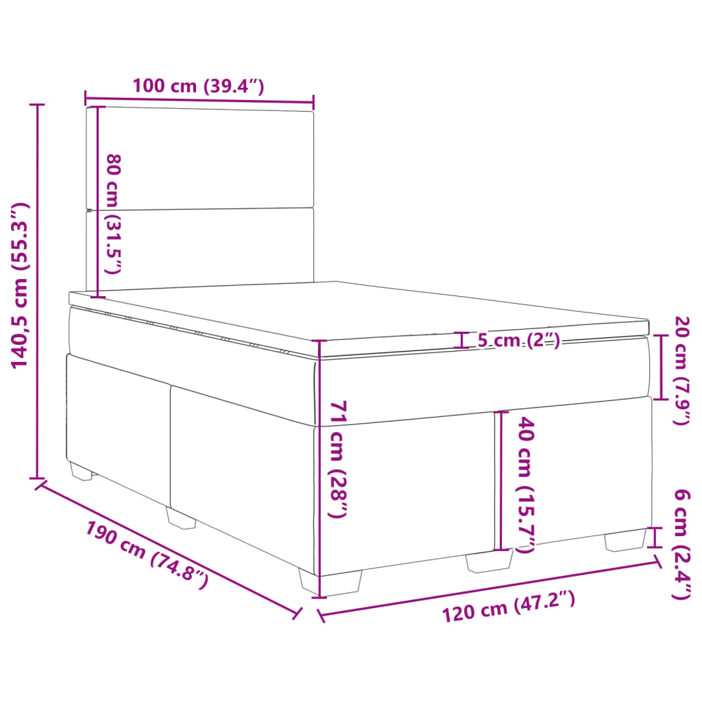 vidaXL Seng med madrass boksfjær lysegrå 120x190 cm fløyel