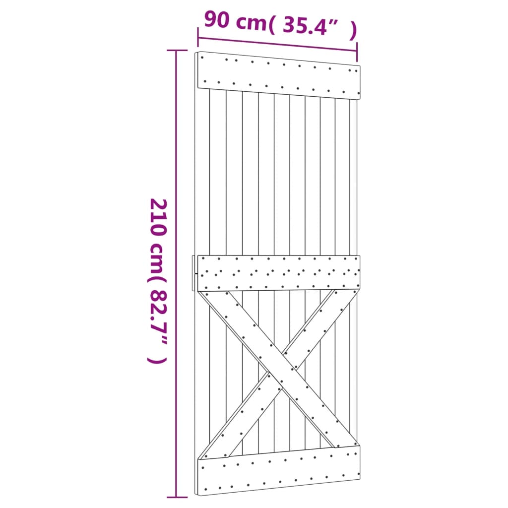 vidaXL Skyvedør med monteringstilbehør 90x210 cm heltre furu