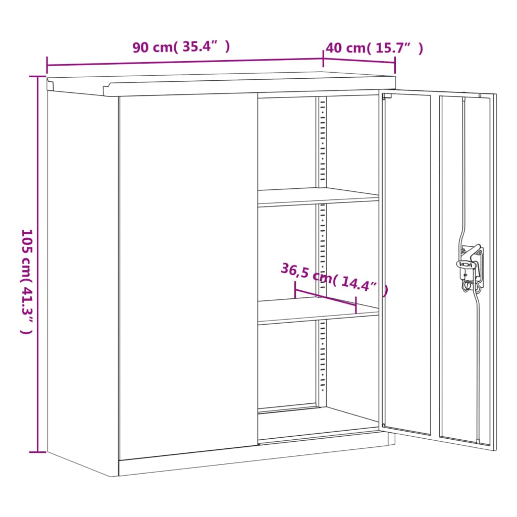 vidaXL Arkivskap hvit 90x40x145 cm stål