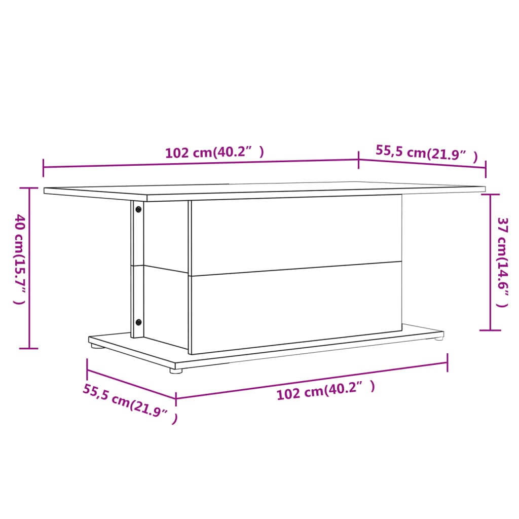 vidaXL Salongbord grå sonoma 102x55,5x40 cm konstruert tre