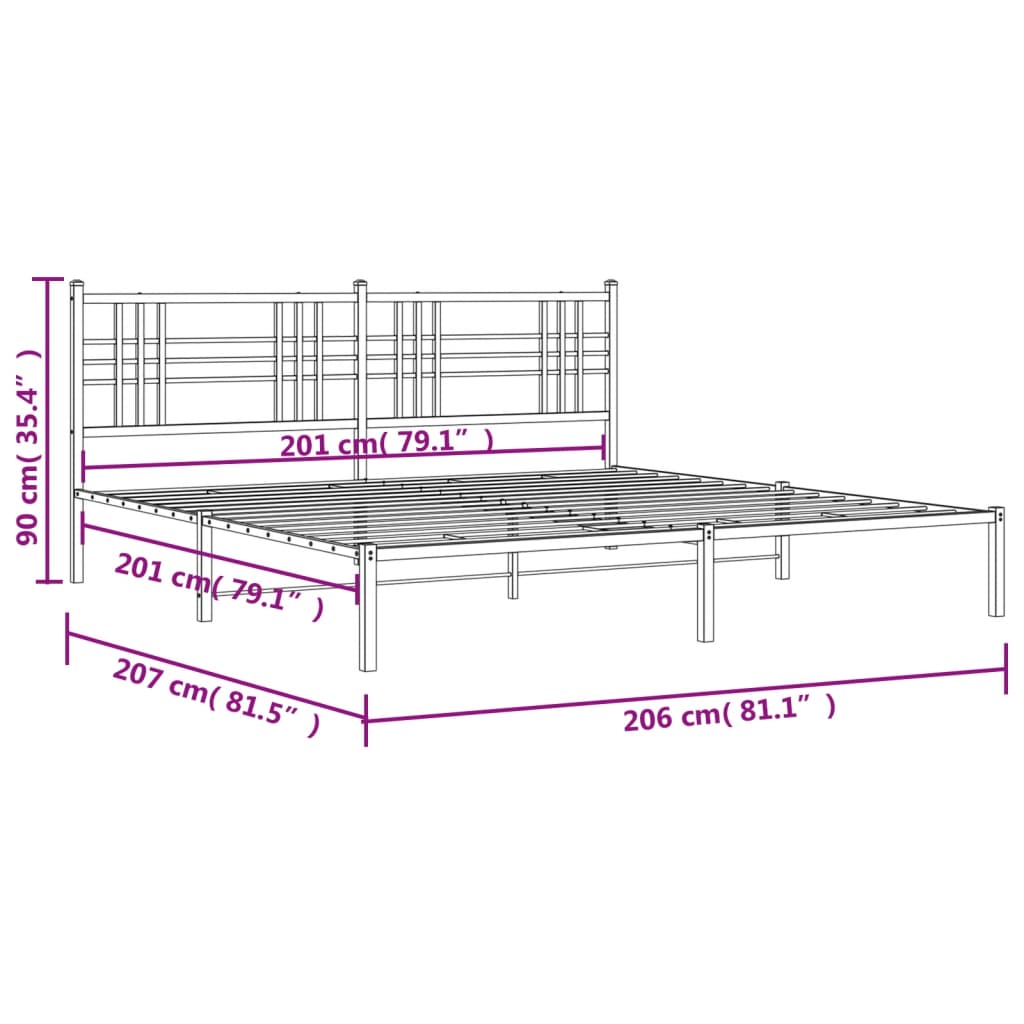 vidaXL Sengeramme i metall med sengegavl svart 200x200 cm