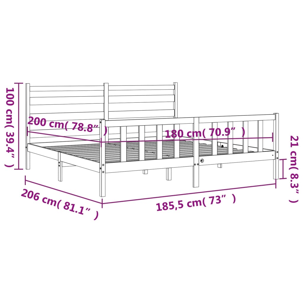 vidaXL Sengeramme med hodegavl hvit 180x200 cm heltre