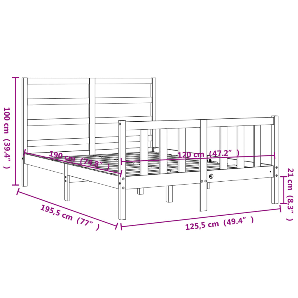 vidaXL Sengeramme med hodegavl 4FT small double heltre