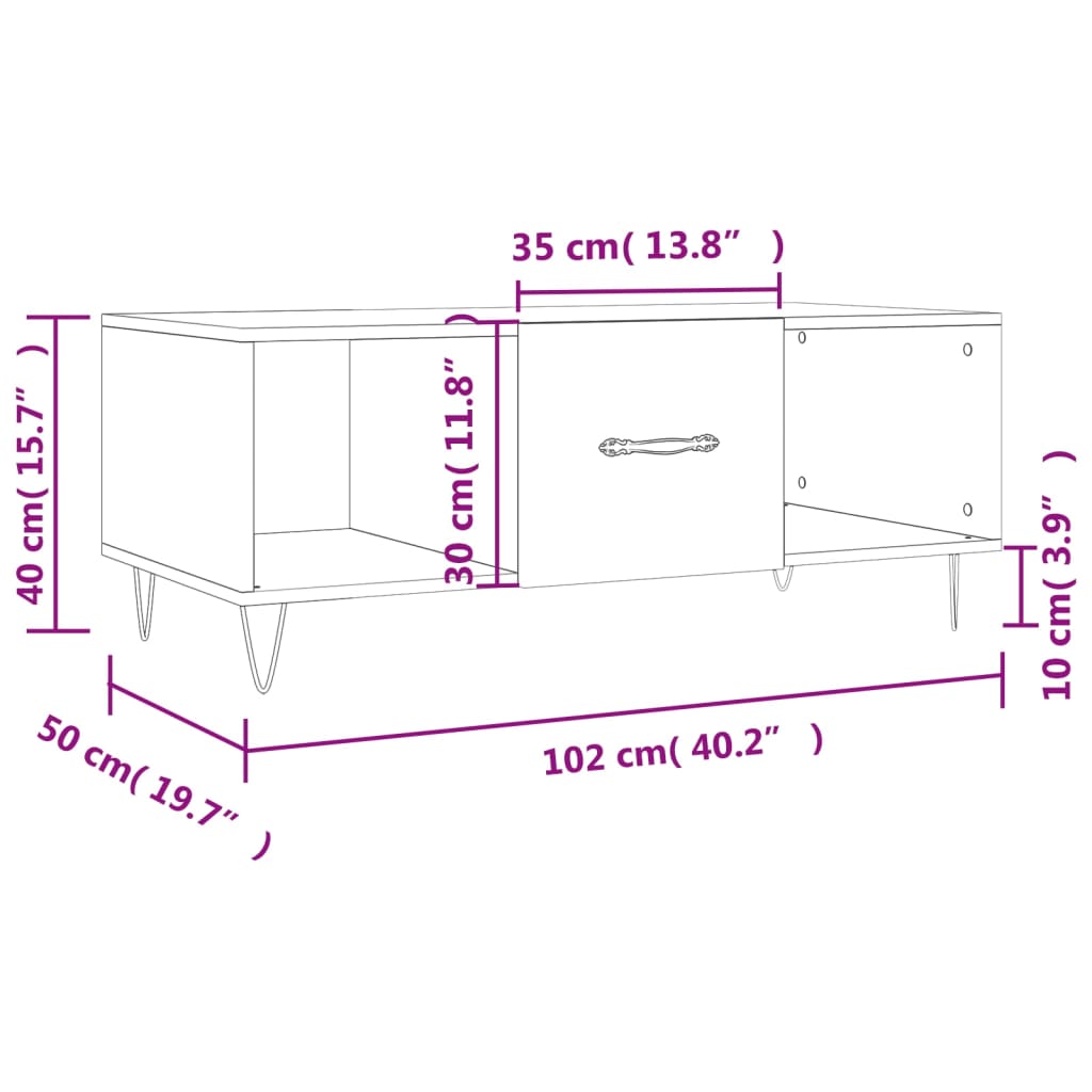 vidaXL Salongbord røkt eik 102x50x40 cm konstruert tre