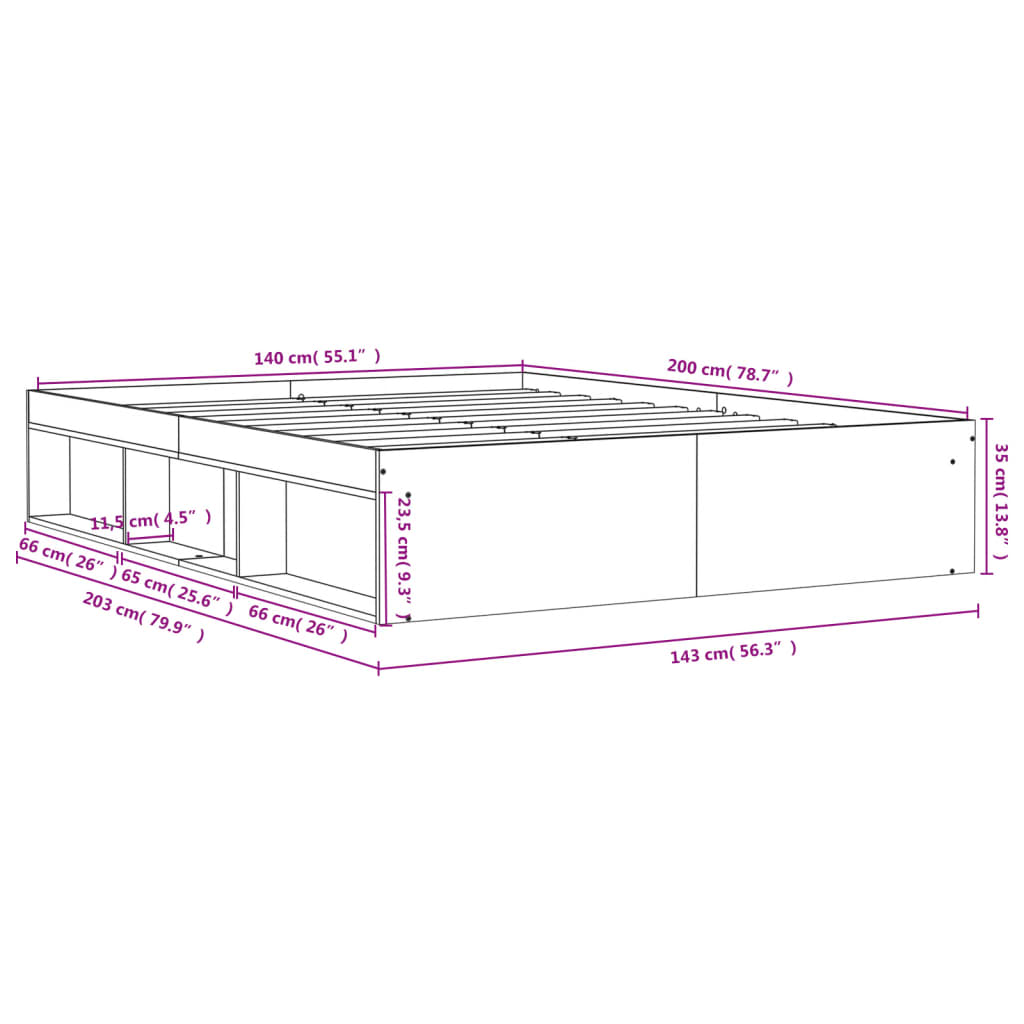 vidaXL Sengeramme røkt eik 140x200 cm