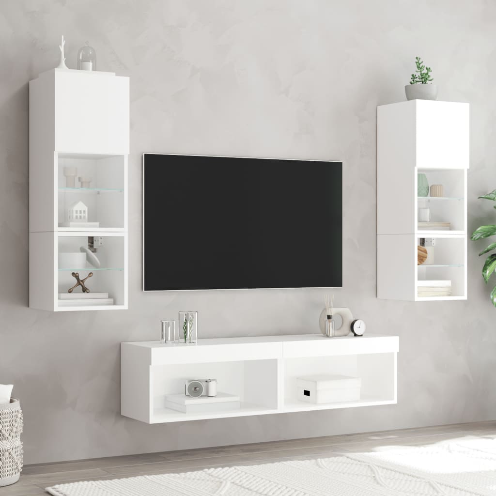 vidaXL TV-benk med med LED-lys 2 stk hvit 60x30x30 cm