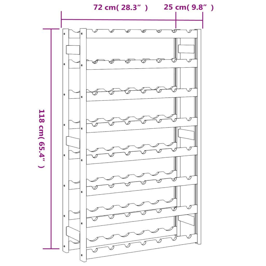 vidaXL Vinstativ for 56 flasker brun heltre furu