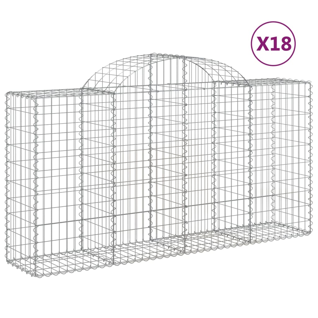 vidaXL Gabionkurver buede 18 stk 200x50x100/120 cm galvanisert jern