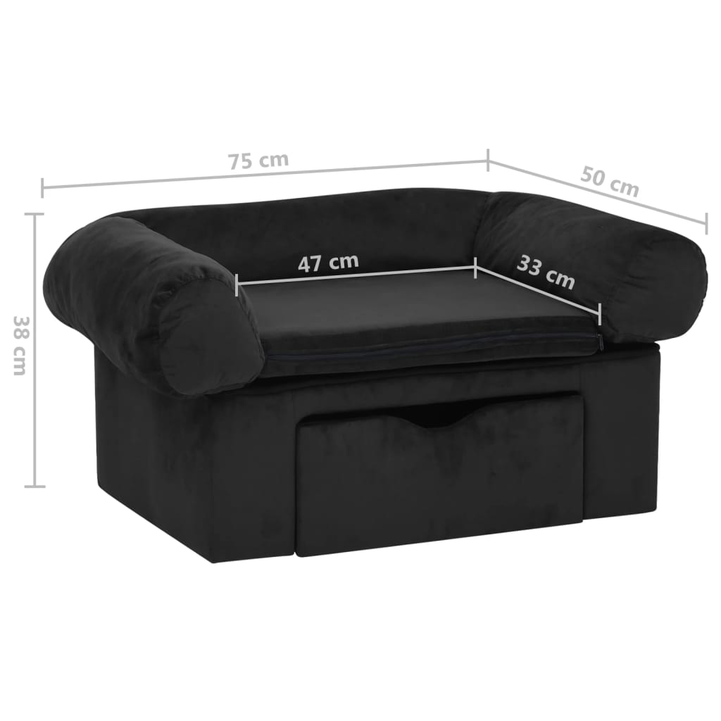 vidaXL Hundesofa med skuff svart 75x50x38 cm plysj