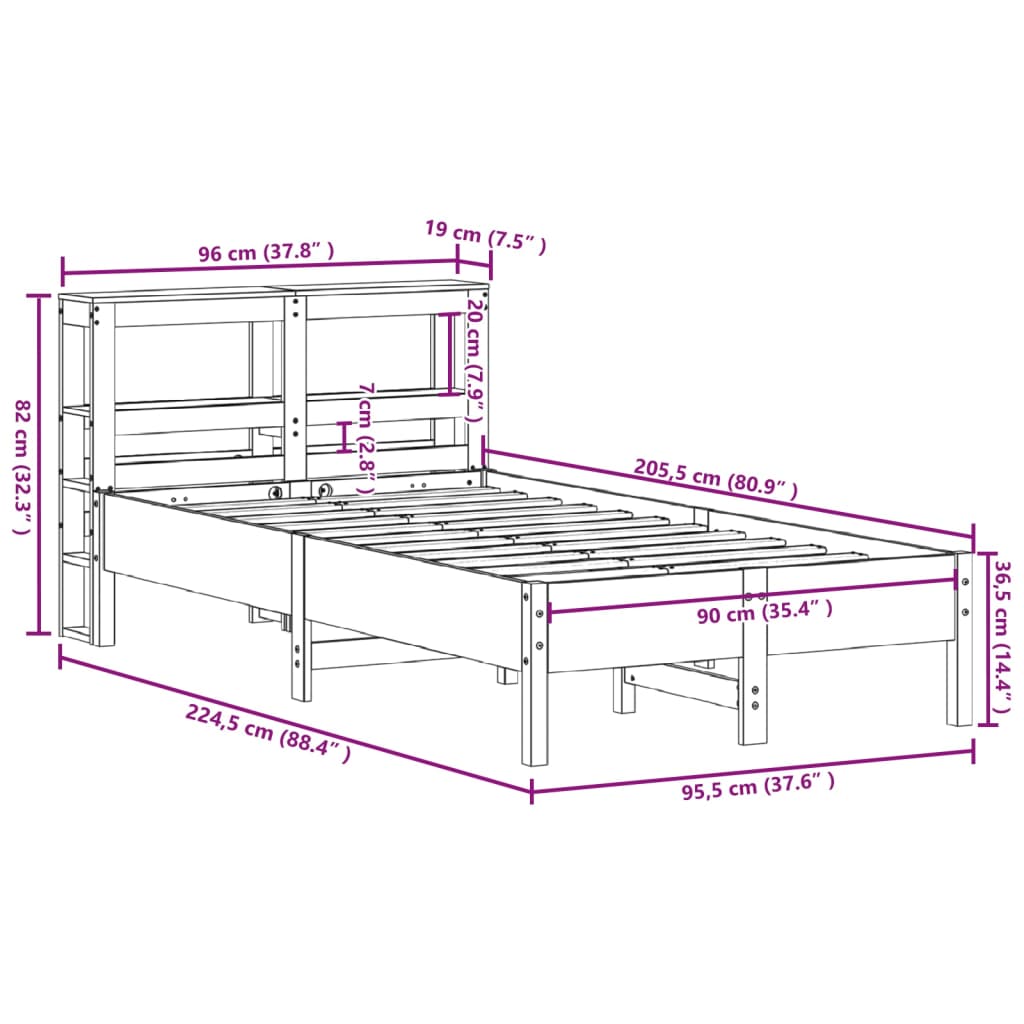 vidaXL Sengeramme uten madrass hvit 90x200 cm heltre furu