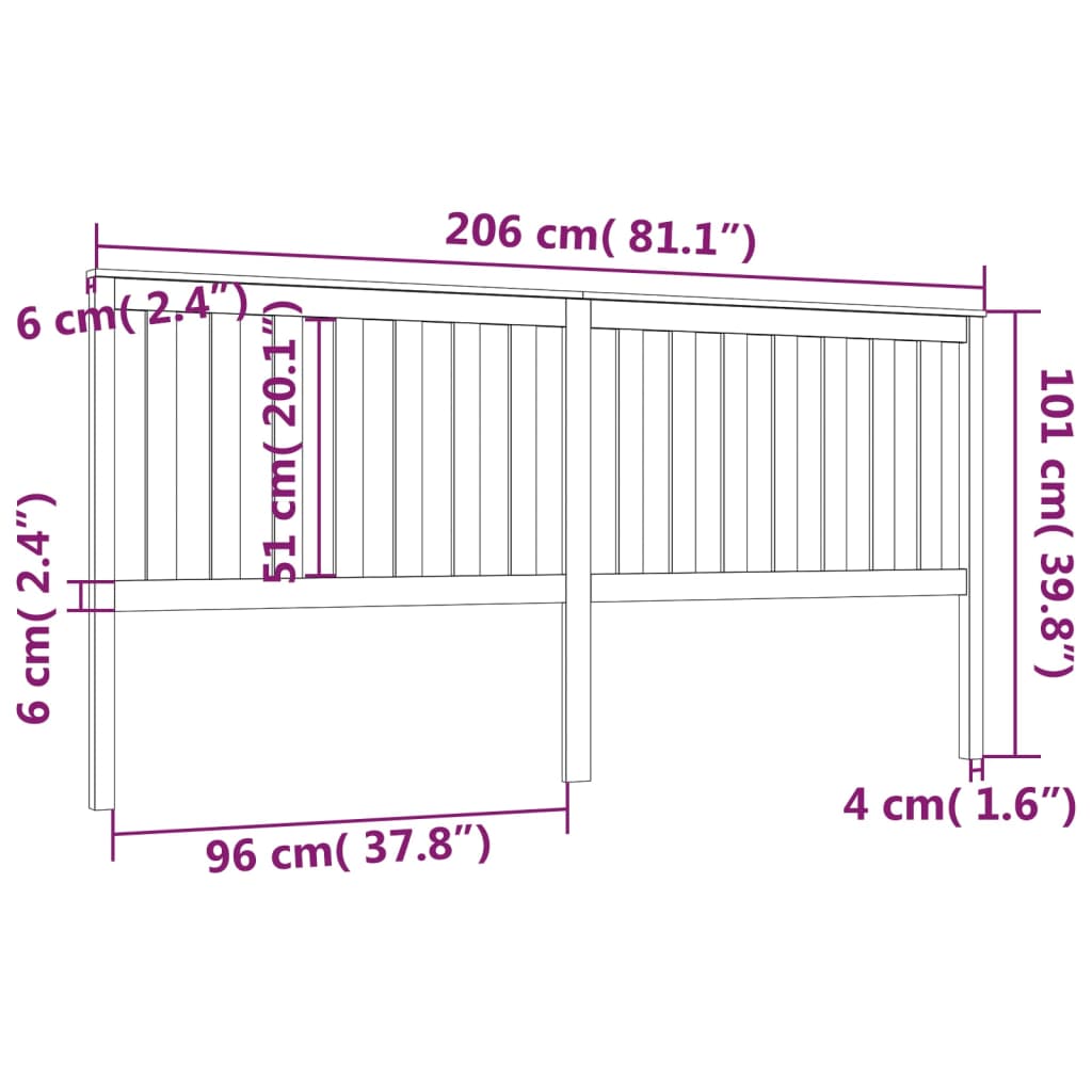 vidaXL Sengegavl svart 206x6x101 cm heltre furu