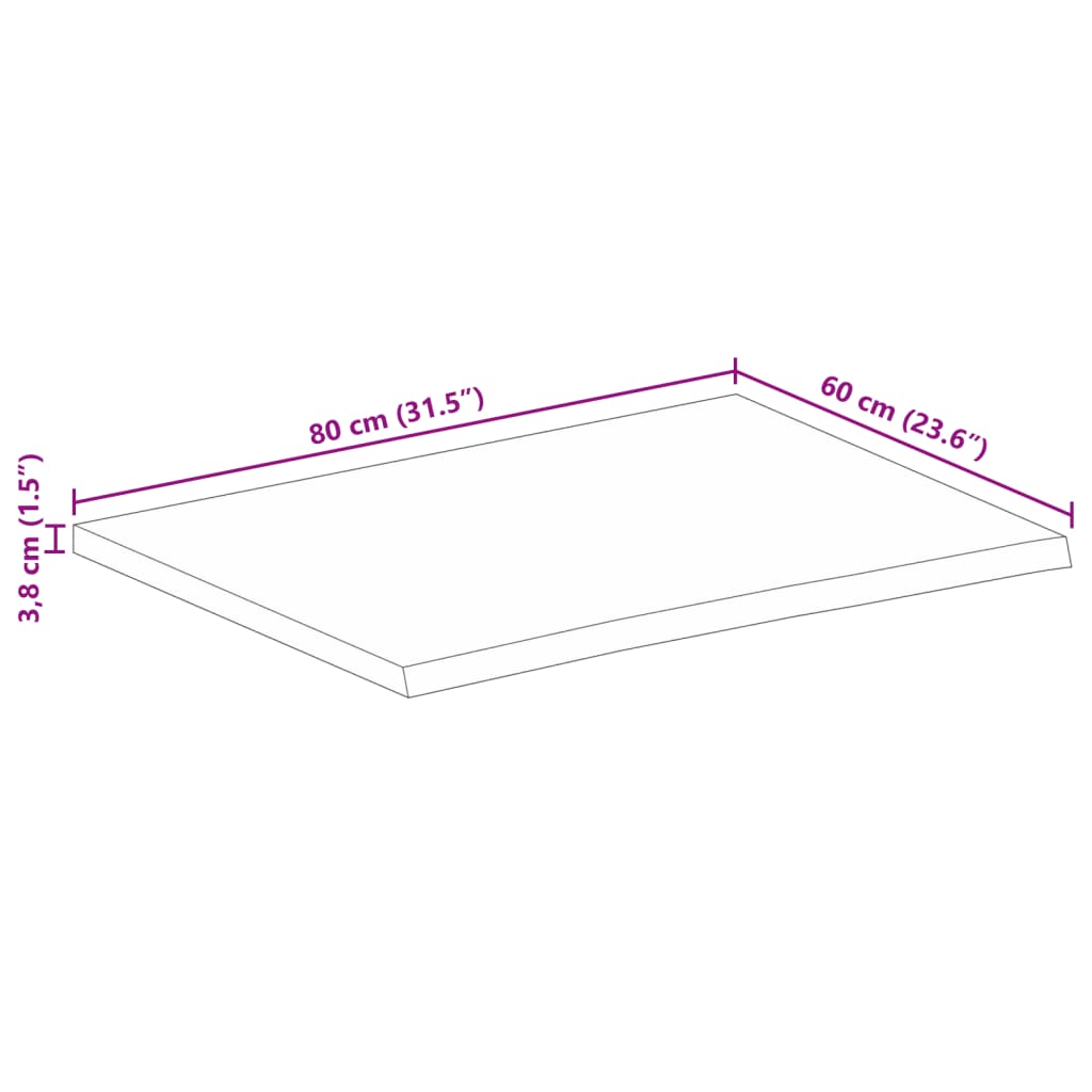 vidaXL Bordplate naturlig kant 80x60x3,8 cm heltre mango