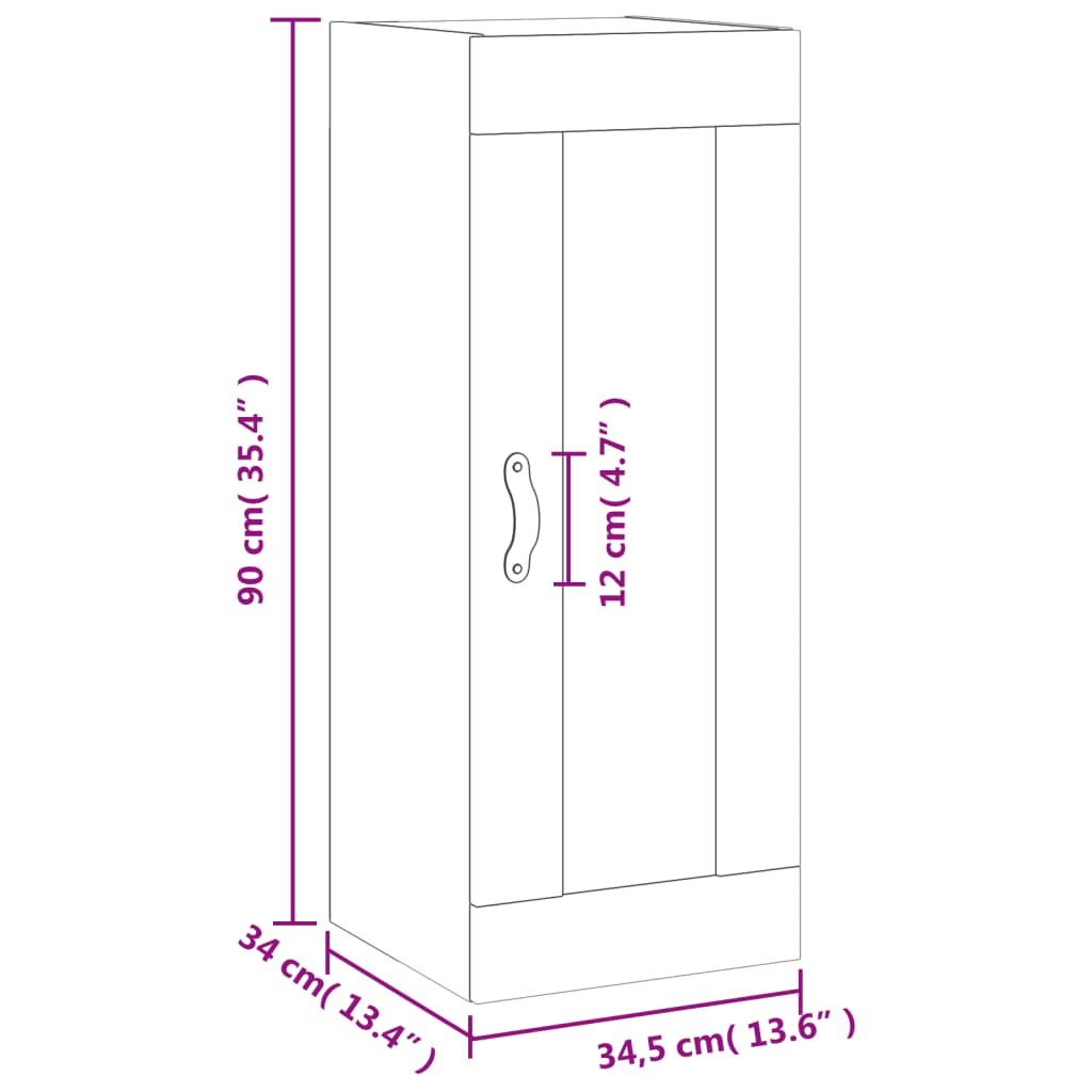 vidaXL Veggskap sonoma eik 34,5x34x90 cm