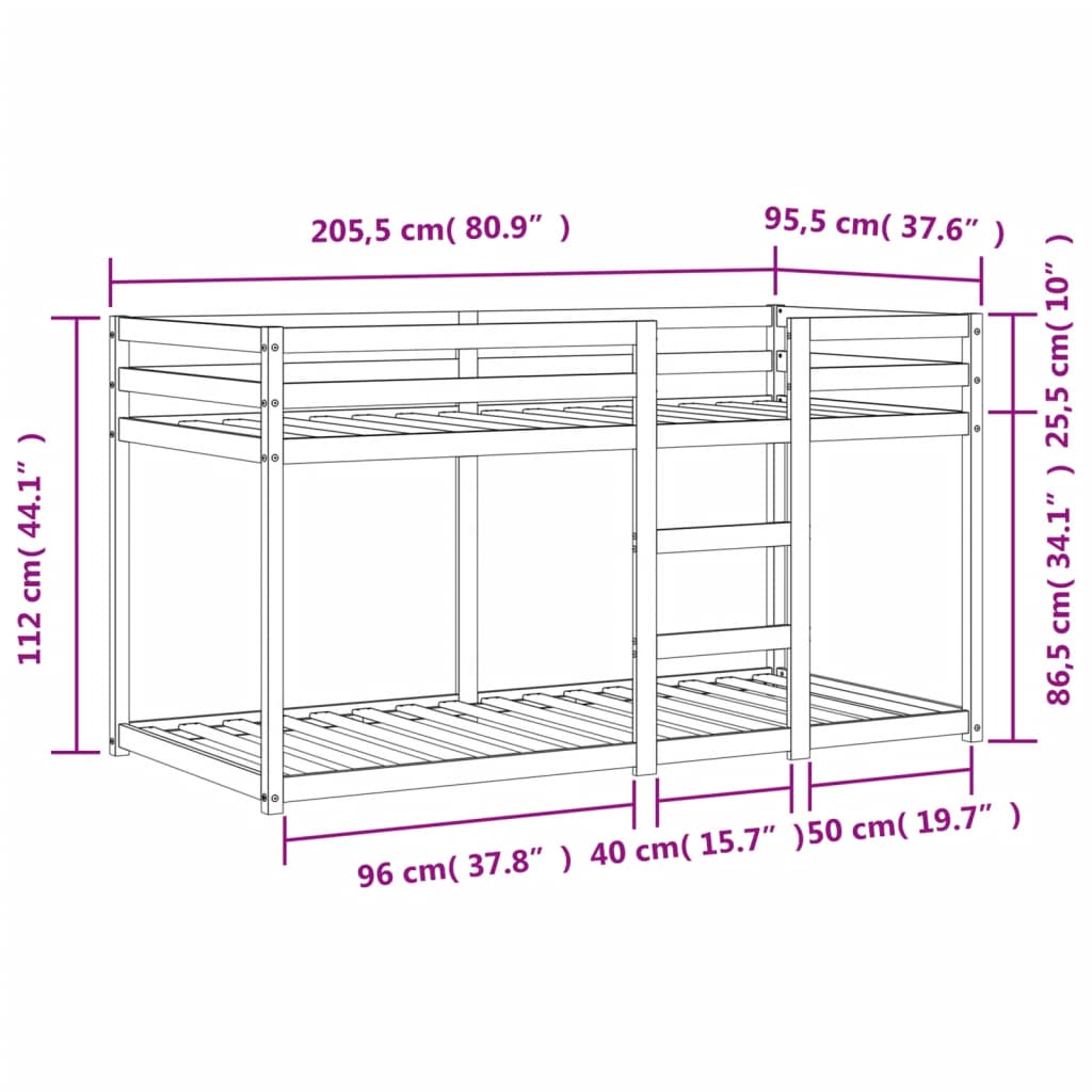 vidaXL Køyeseng voksbrun 90x200 cm heltre furu