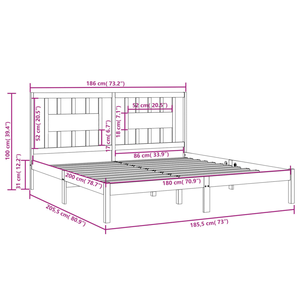 vidaXL Sengeramme hvit heltre 180x200 cm Super King