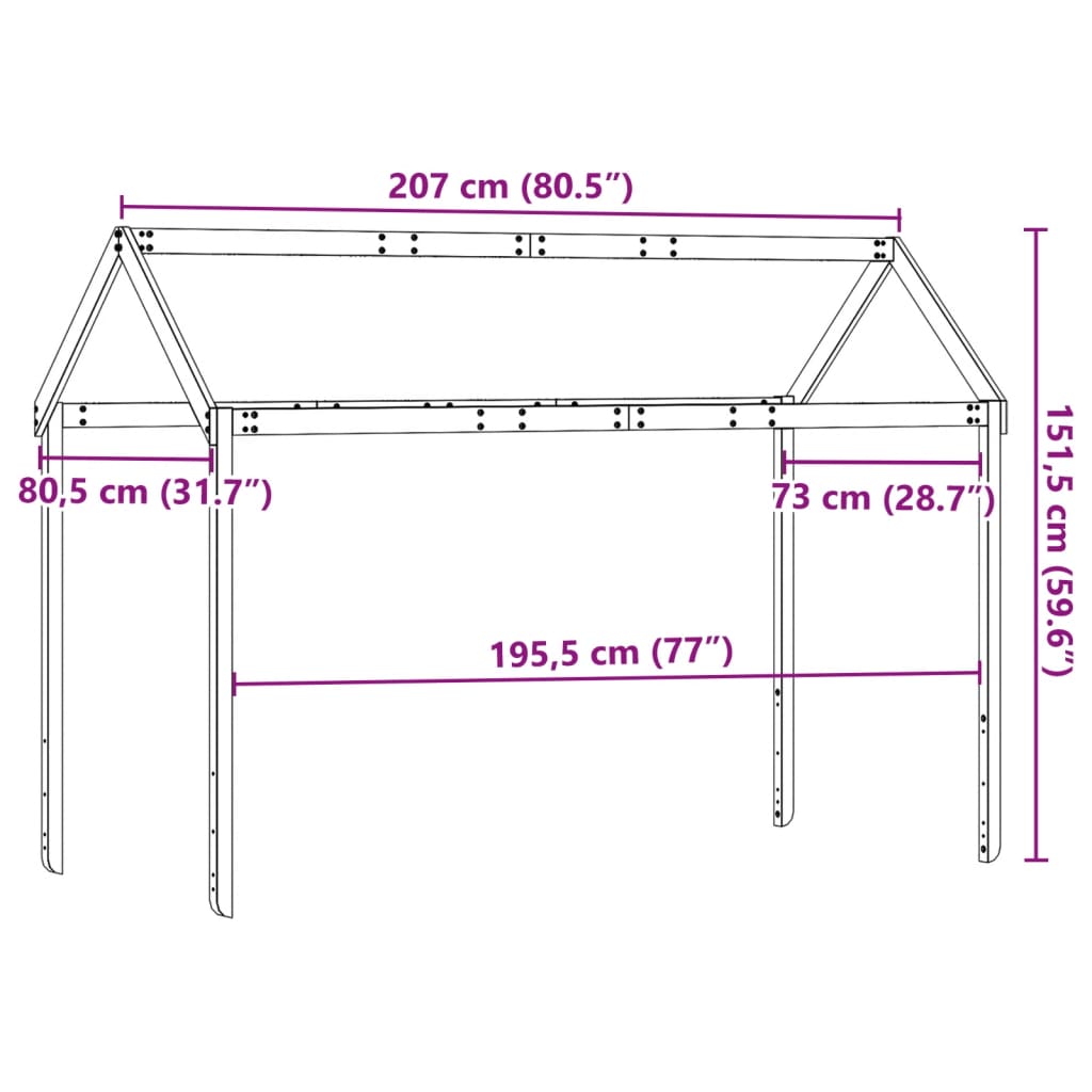 vidaXL Tak for barneseng voksbrun 207x80,5x151,5 cm heltre furu