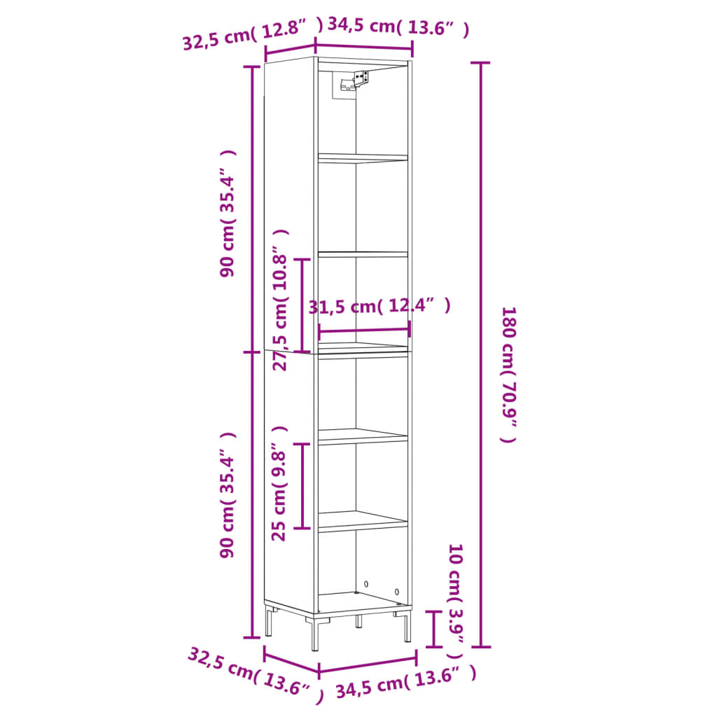 vidaXL Highboard betonggrå 34,5x32,5x180 cm konstruert tre